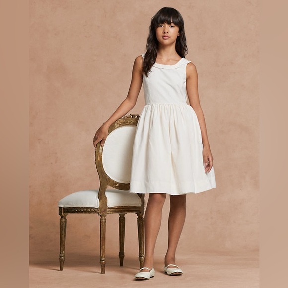 $315 POLO RALPH LAURENKids' Pleated-trim Faille Dress In Cream size 16